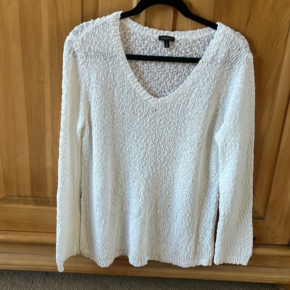 Women’s white V-neck sweater by Talbots, like new! Bright white 100% cotton!